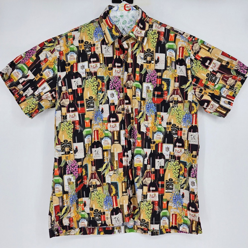 Vintage High Seas Trading Shirt Mens Medium Hawaiian Wine Tasting All Over Print